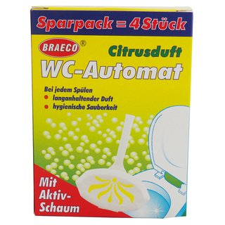 Braeco WC-Automat Citrusduft, WC-Spüler 4er Pack mit Aktivschaum