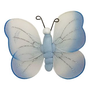 5x Deko-Schmetterlinge groß mit Clip aus Stoff mit Glitter ca. 12 x 10cm