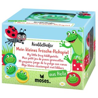 Krabbelkäfer Frösche-Flohspiel, Kinderspiel für Kinder ab 4 Jahren, kleines Reisespiel in praktischer Spieldose
